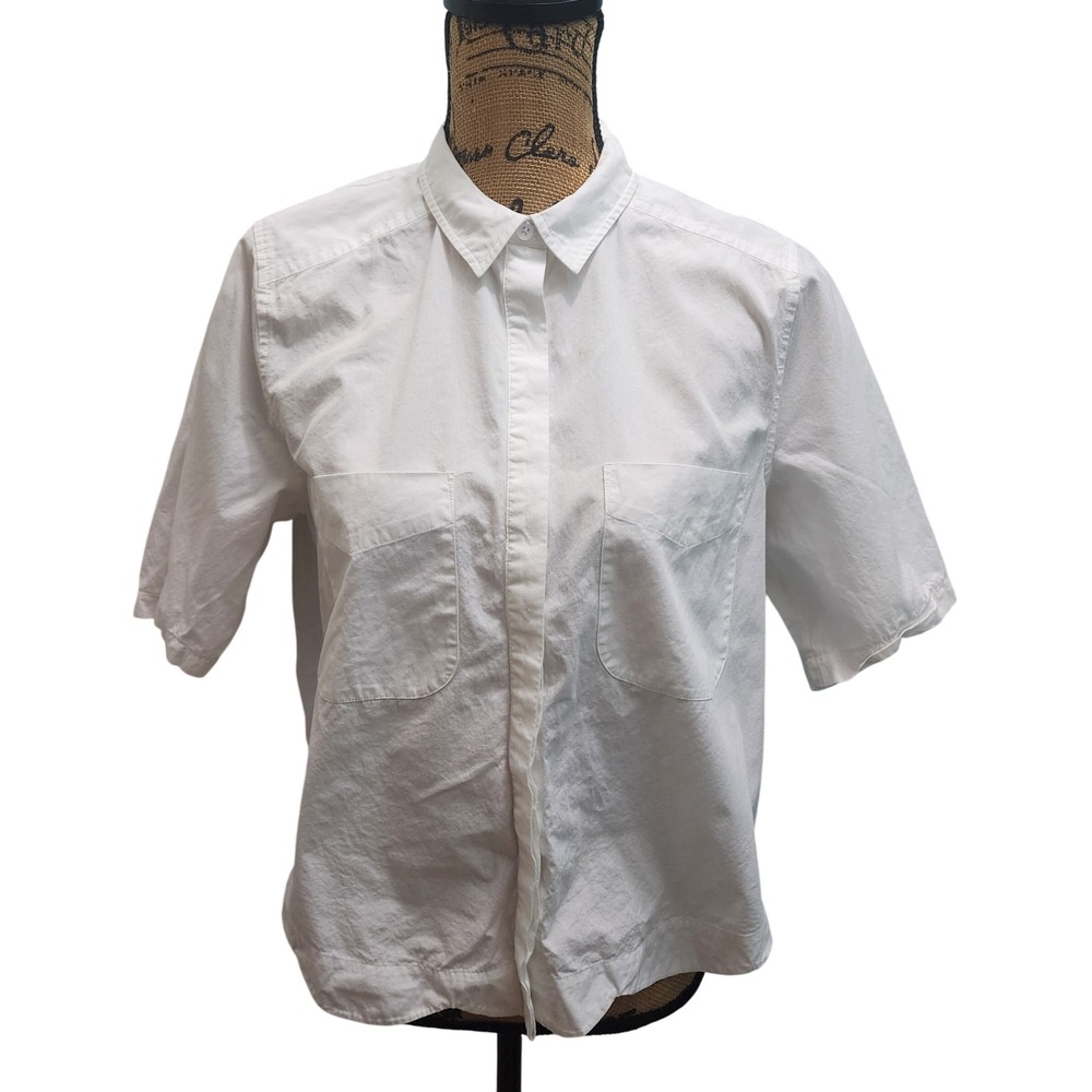 HD In Paris Anthropologie‎ Womens White Cotton Short Sleeve Button Down Shirt  4